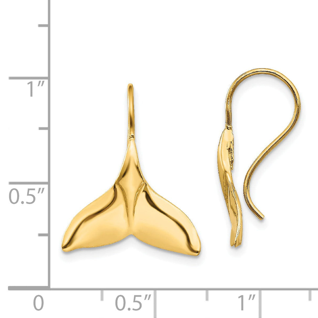 14k Yellow Gold Whale Tail Wire Earrings