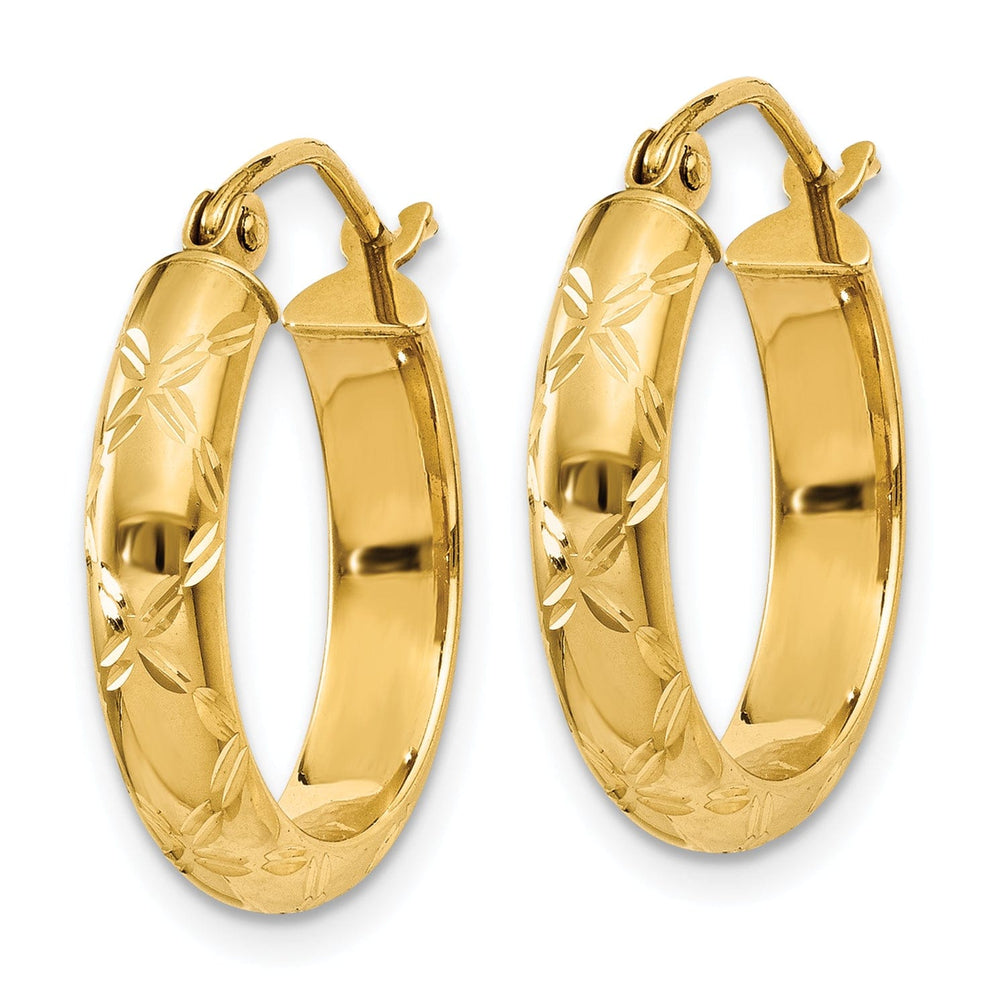 14k Yellow Gold Diamond Cut Hoop Earrings