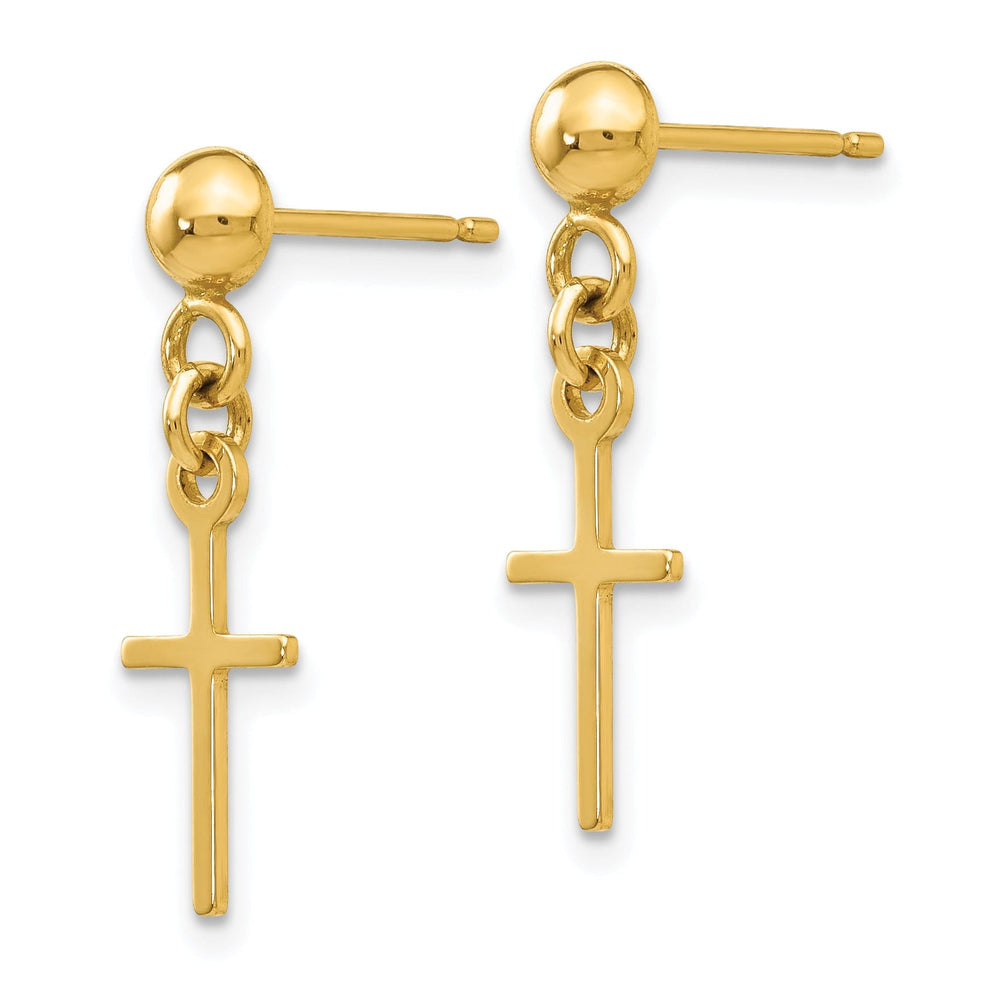 14k Yellow Gold Polished Cross Dangle Post Earring