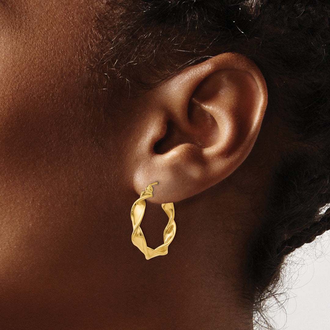 14k Yellow Gold 2.75MM Twisted Hoop Earrings