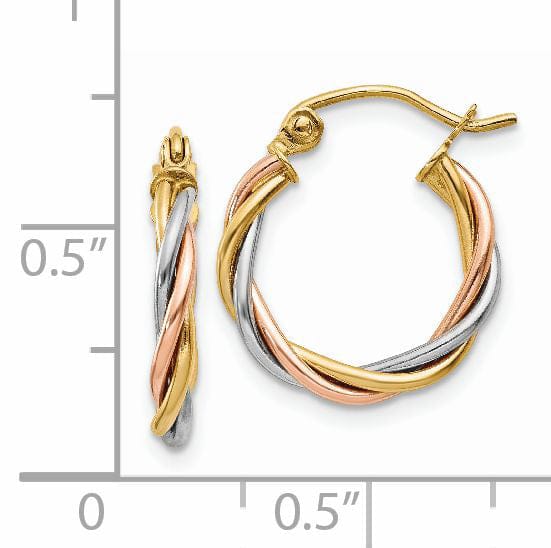 14k Tri-Color Polished 2.5MM Twisted Hoop Earrings