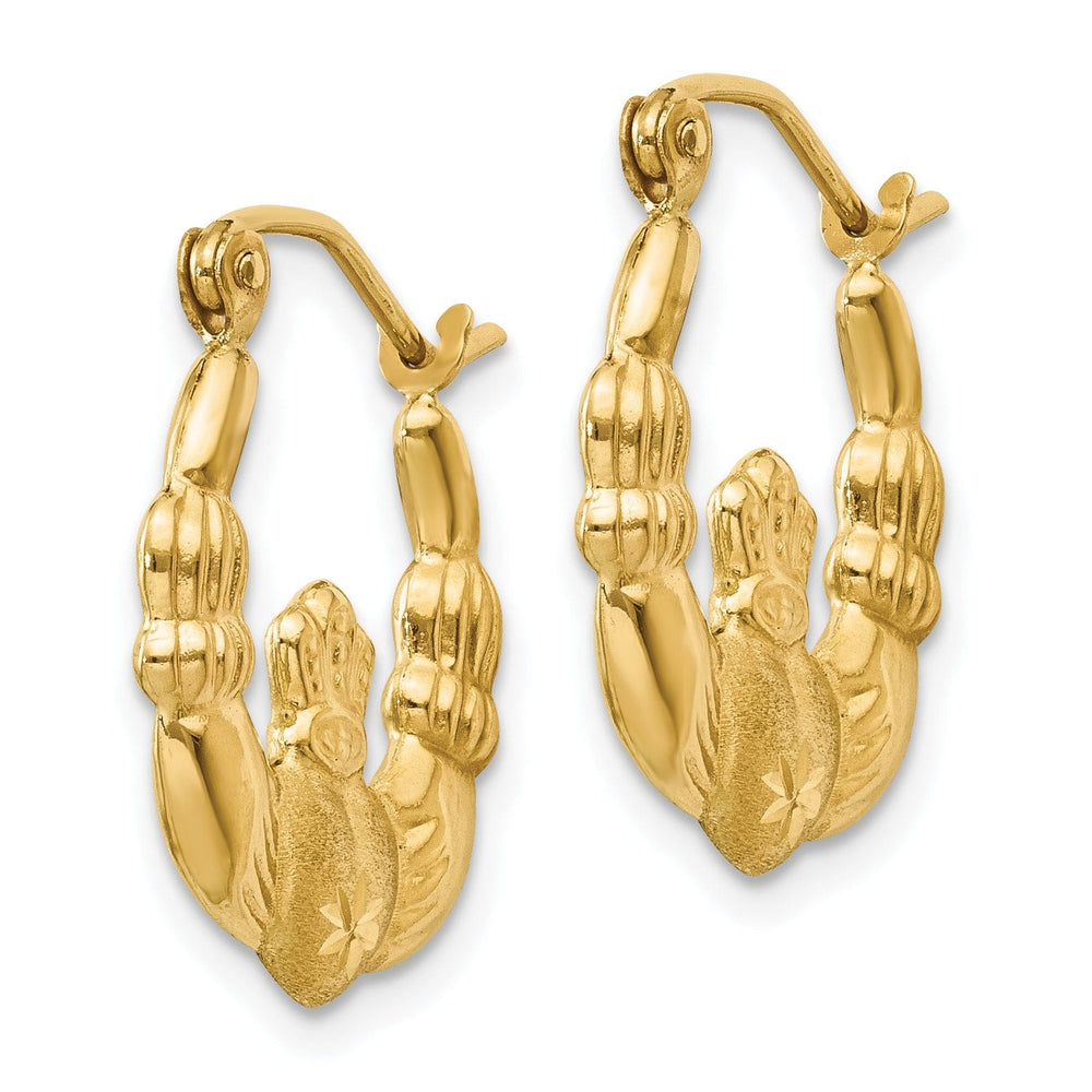14k Yellow Gold Satin Claddagh Hoop Earrings