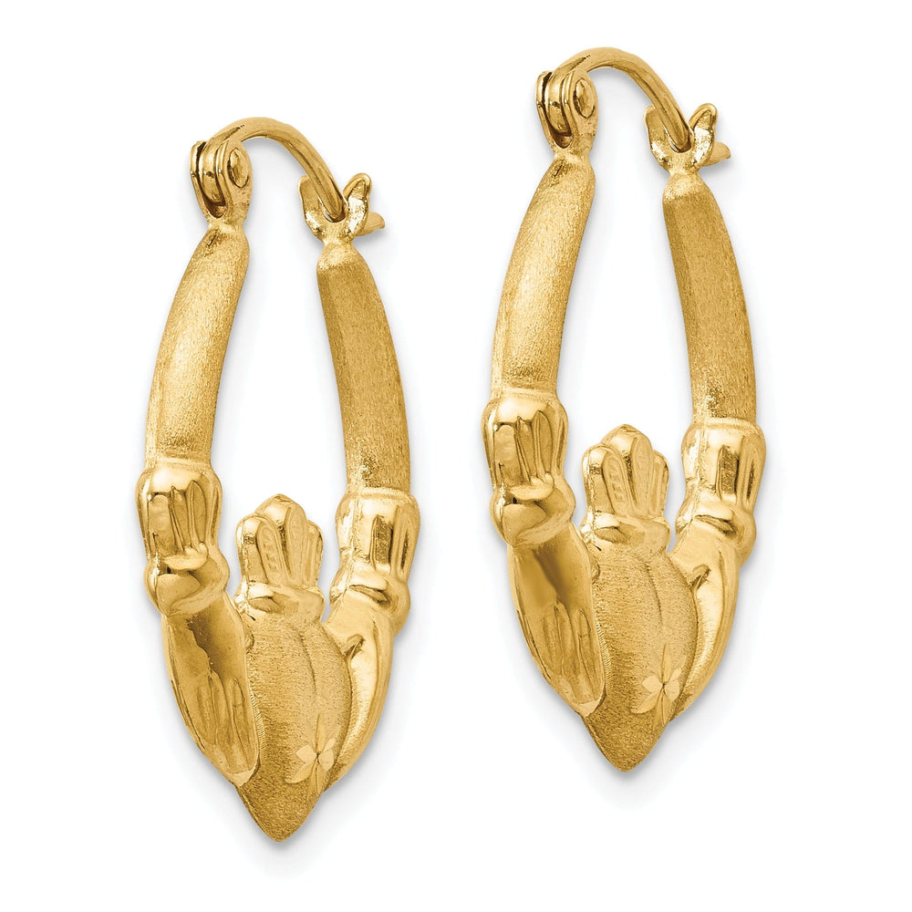 14k Yellow Gold Satin Claddagh Hoop Earrings