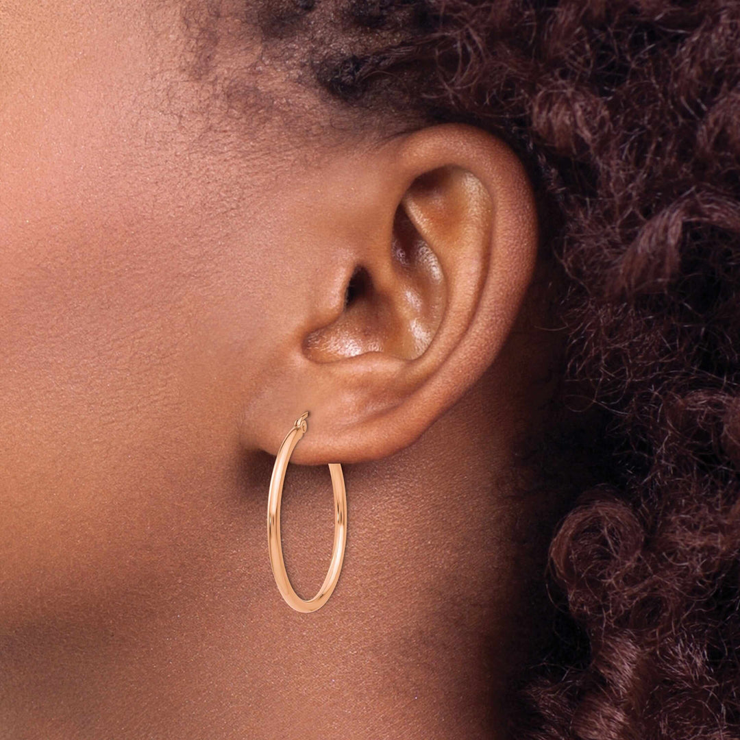 14k Rose Gold 2MM Polished Hoop Earrings