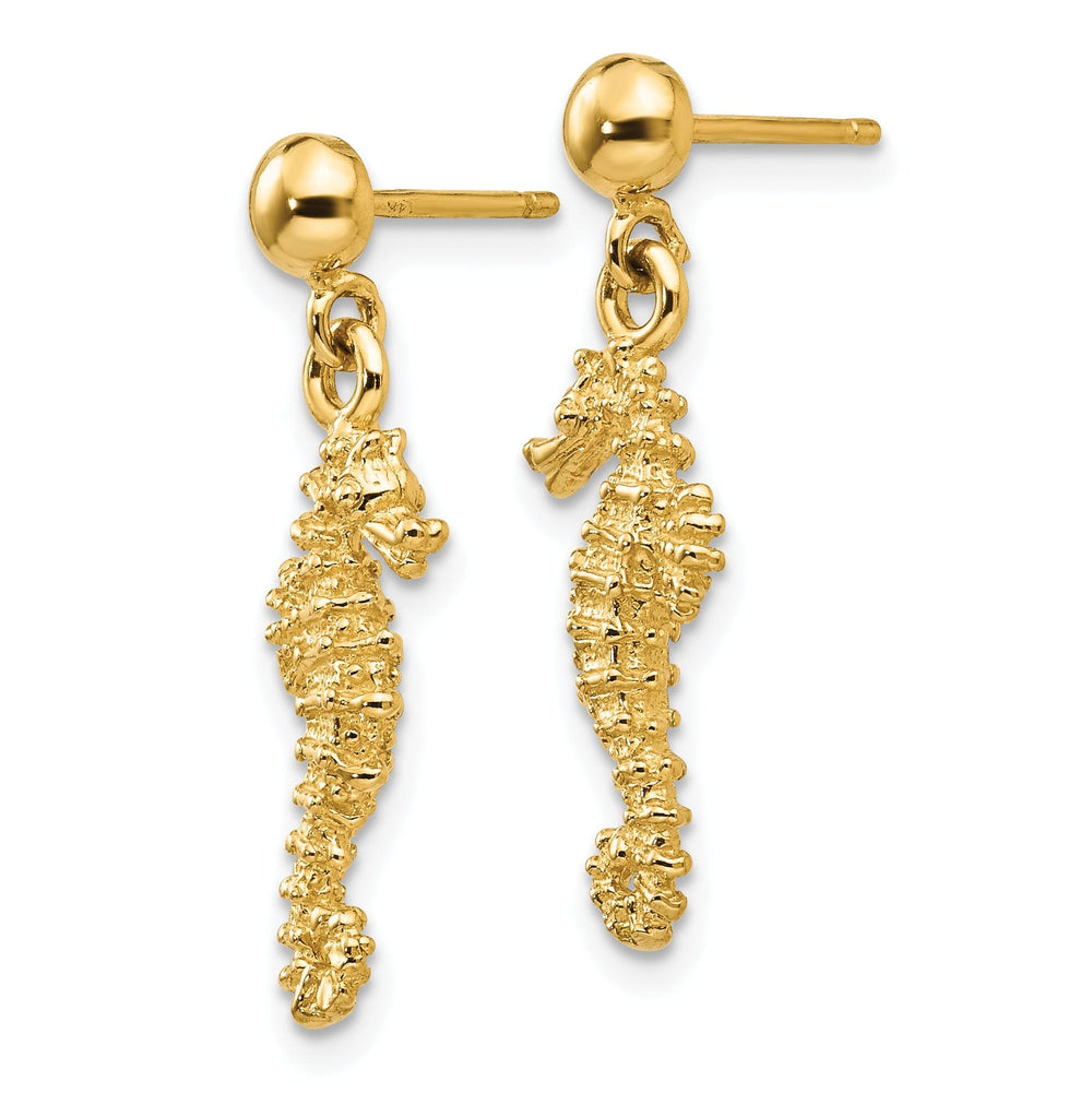 14k Yellow Gold Sea Horse Dangle Earrings