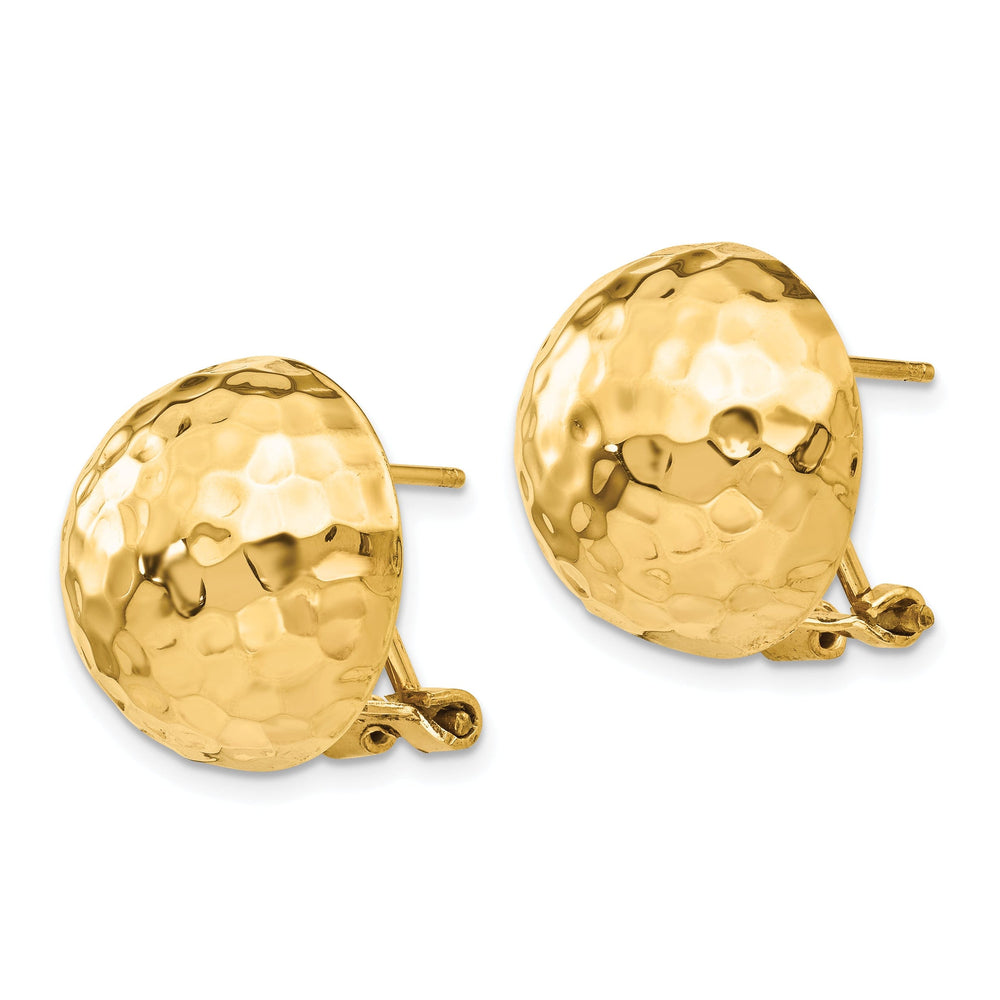 14k Yellow Gold Hammered Omega Back Post Earrings