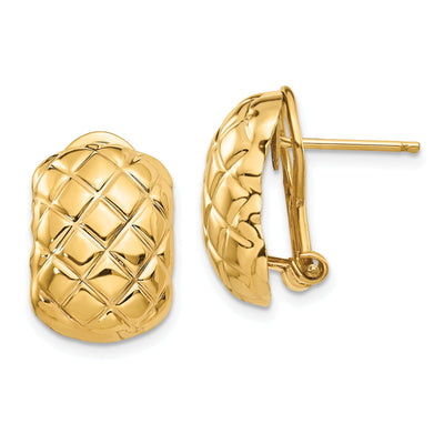 14k Yellow Gold Polished Quilted Omega Back Post Earrings