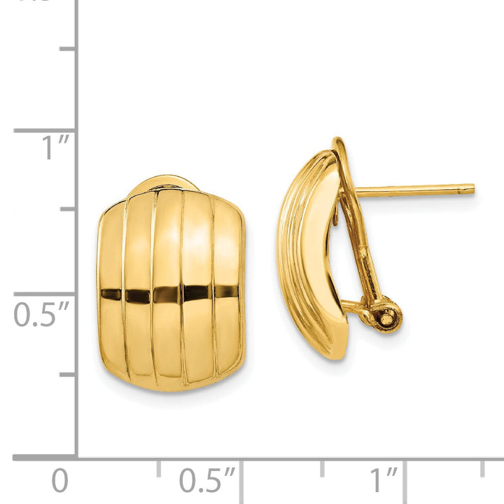 14k Yellow Gold Polished Ribbed Omega Back Post Earrings