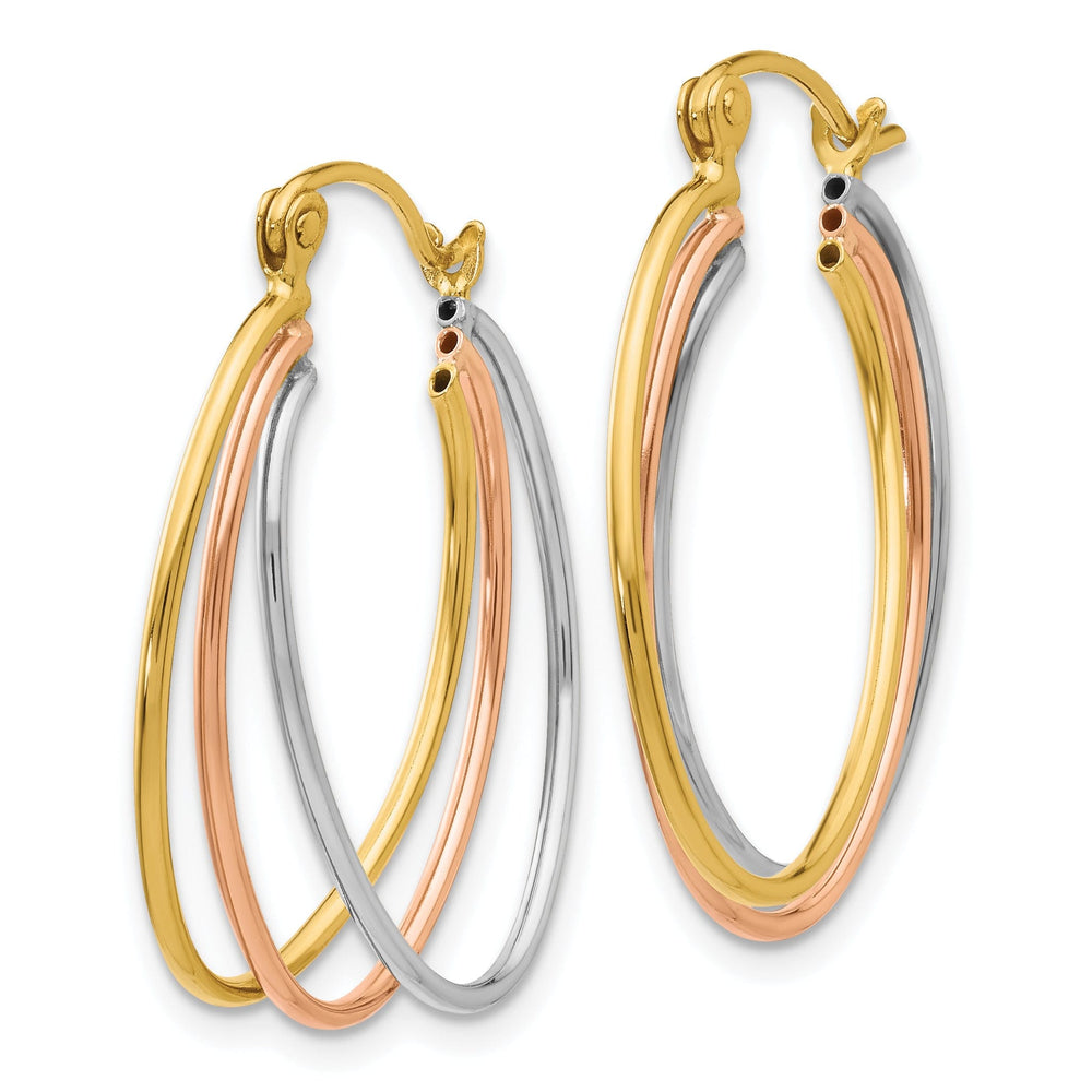 14K Tri-Color Polished Gold Three Hoop Earrings