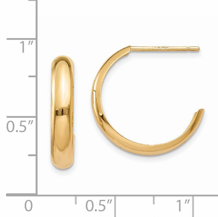 14k Yellow Gold Polished 3.5MM Thickness J-Hoop Earrings