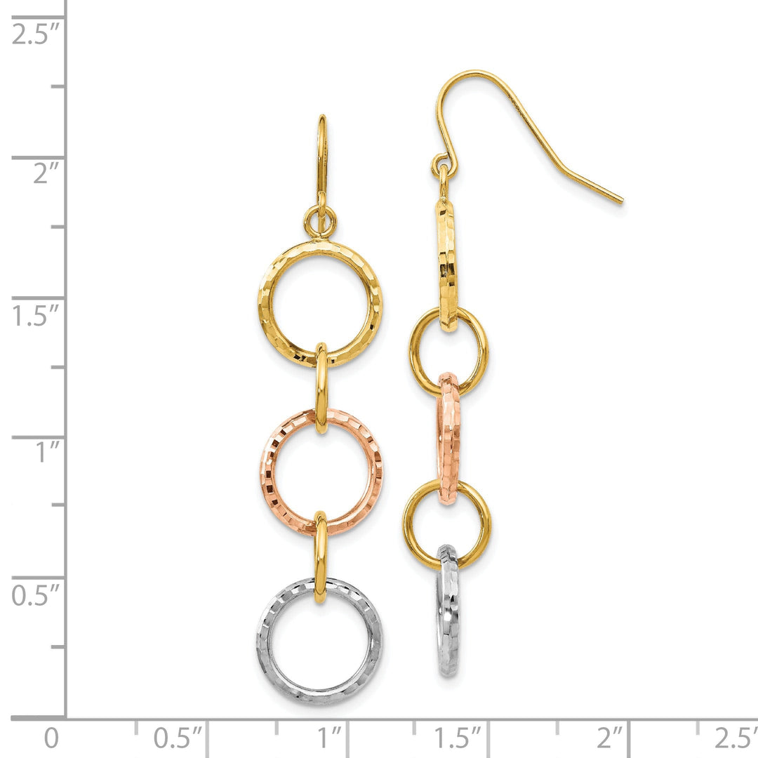 14k Tri-Color Diamond Cut Circle Dangle Earrings