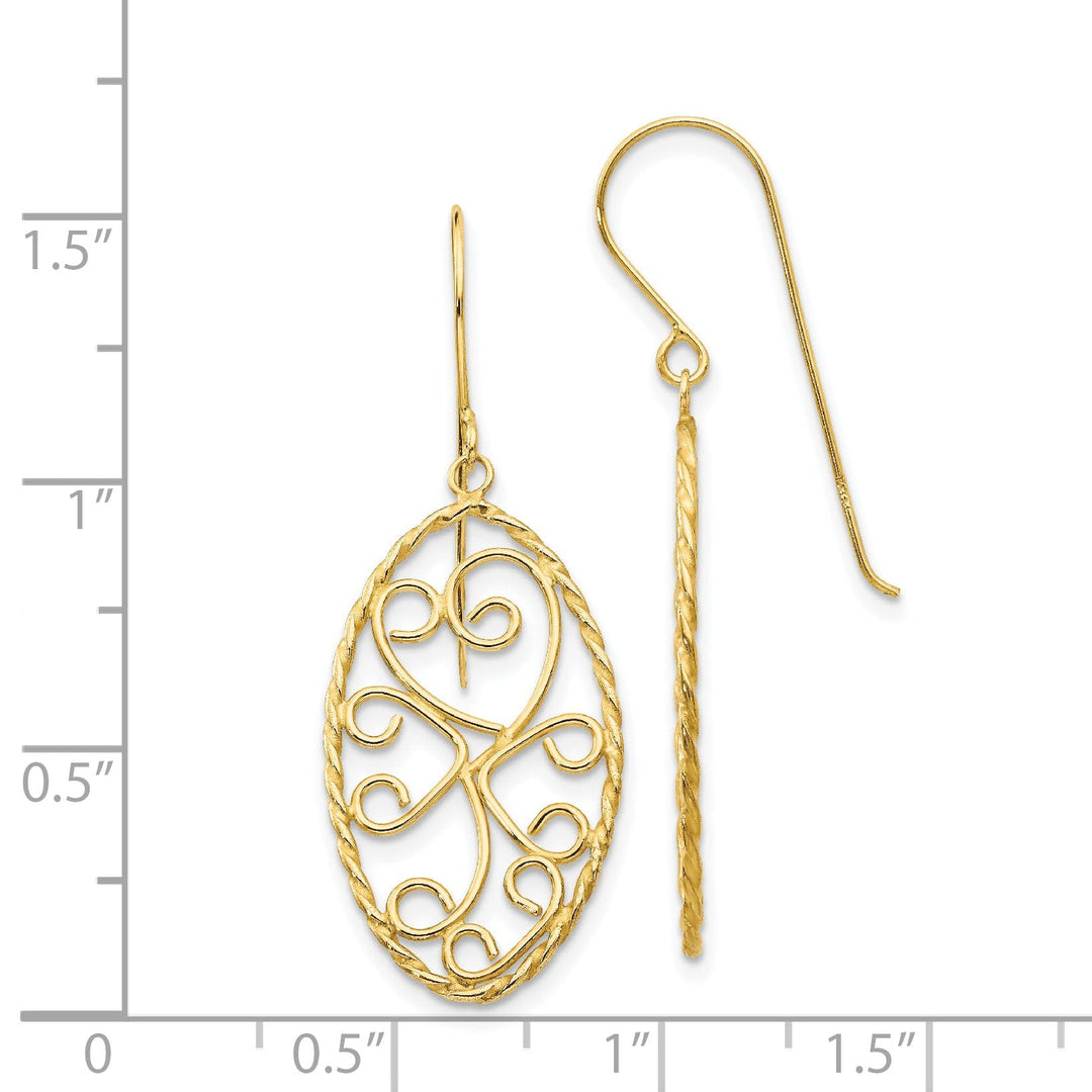 14k Yellow Gold Oval Fancy Curved Bars Earrings