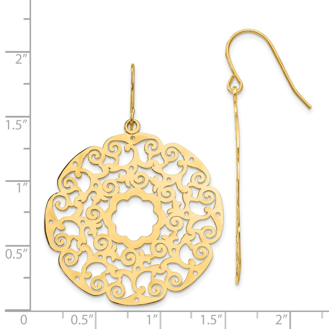 14k Yellow Gold Fancy Lace Filigree Dangle Earring