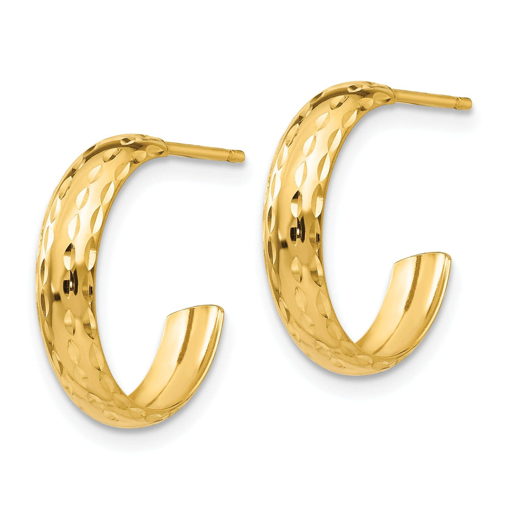 14k Yellow Gold Diamond Cut J-Hoop Earrings