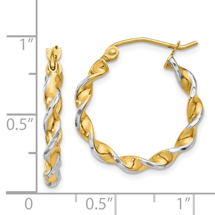 14k Two Tone Gold Polished Fancy Twisted Hoops