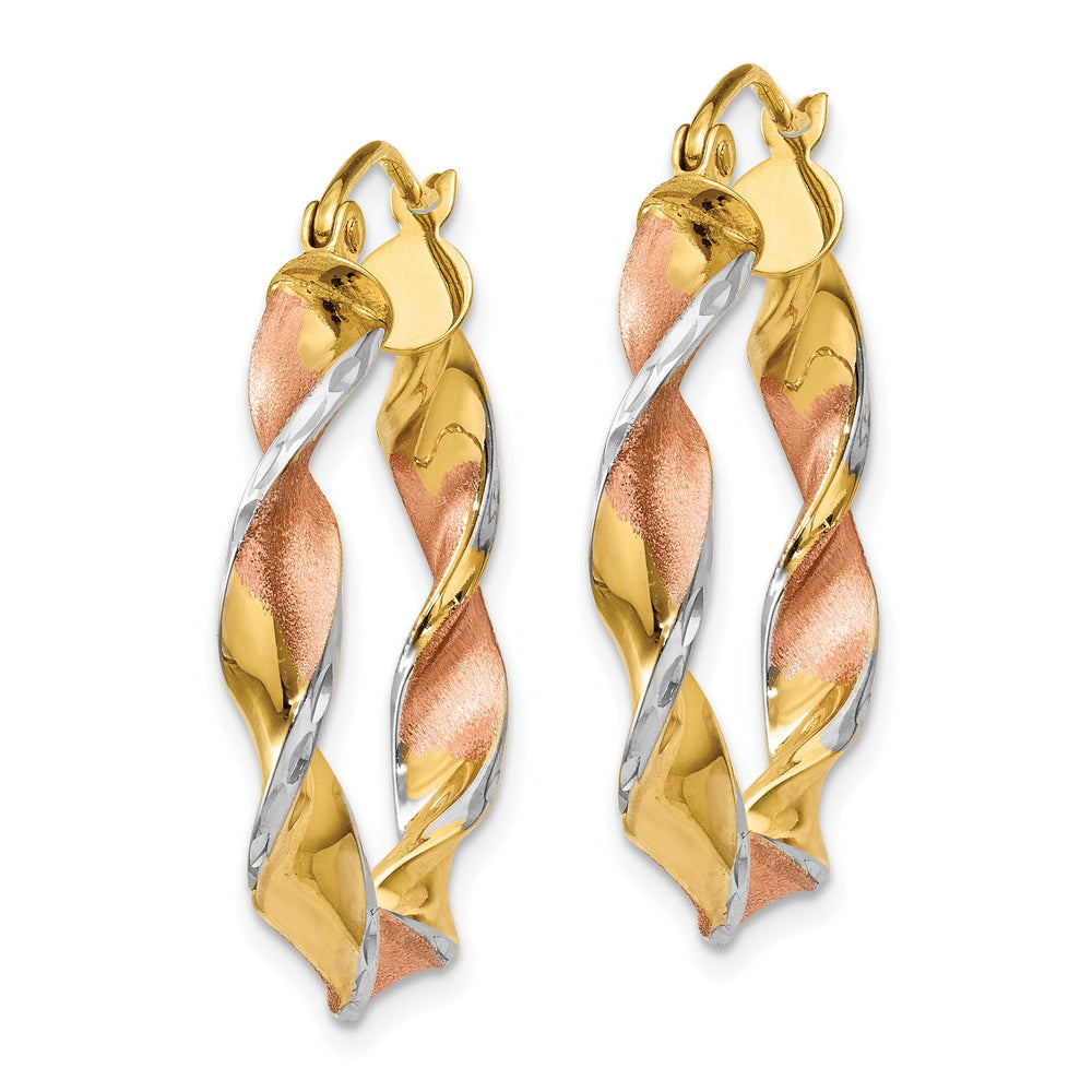 14k Yellow Rhodium Gold Twisted Hoop Earrings