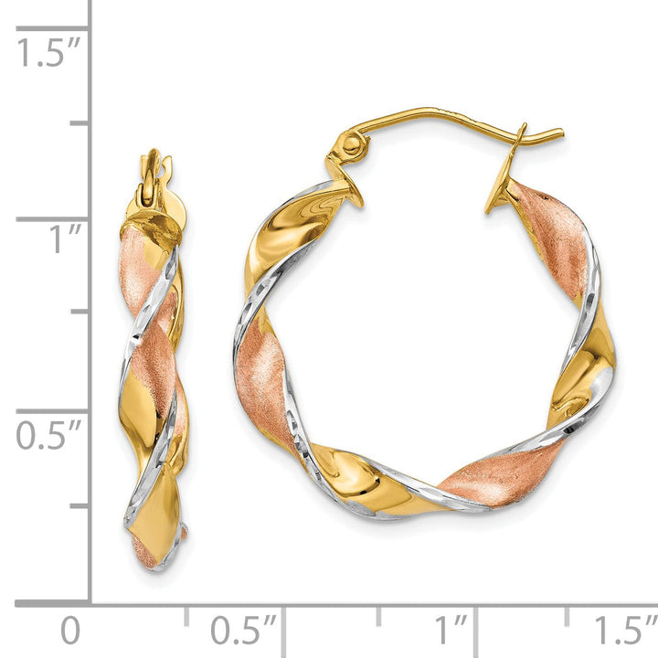 14k Yellow Rhodium Gold Twisted Hoop Earrings
