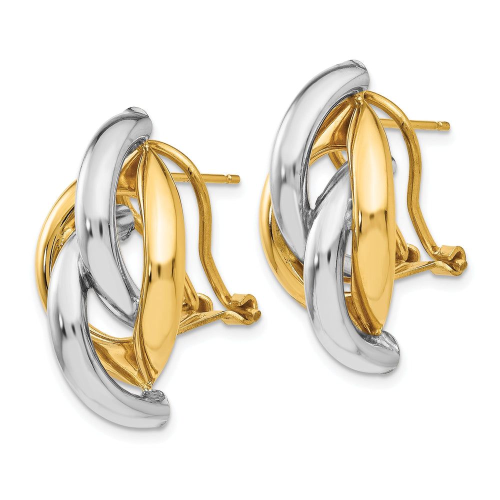 14k Two-tone Gold Swirl Omega Back Post Earrings