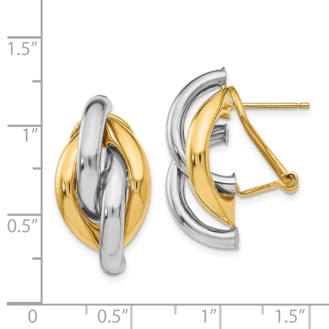 14k Two-tone Gold Swirl Omega Back Post Earrings
