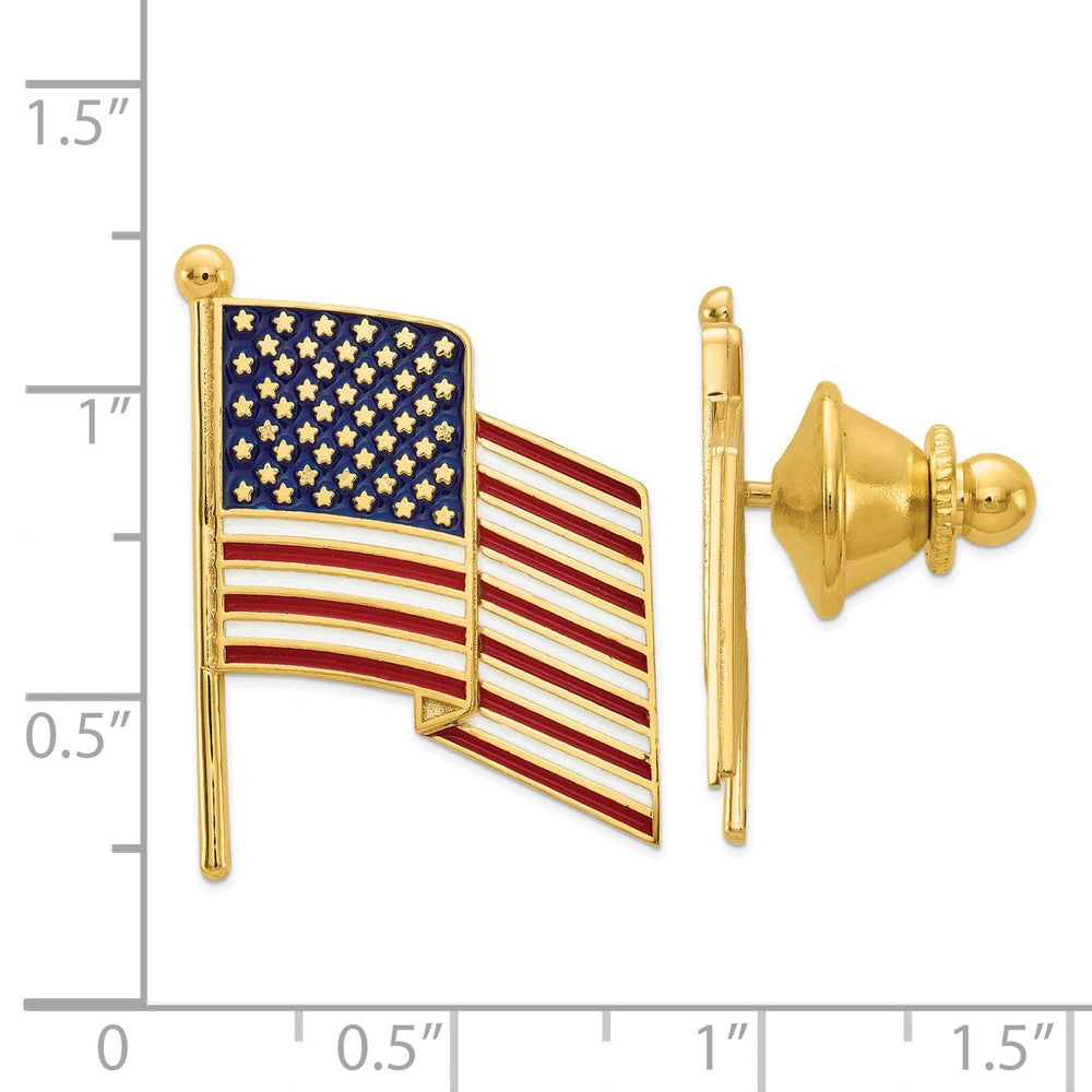 14k Yellow Gold Solid American Flag Tie Tac.