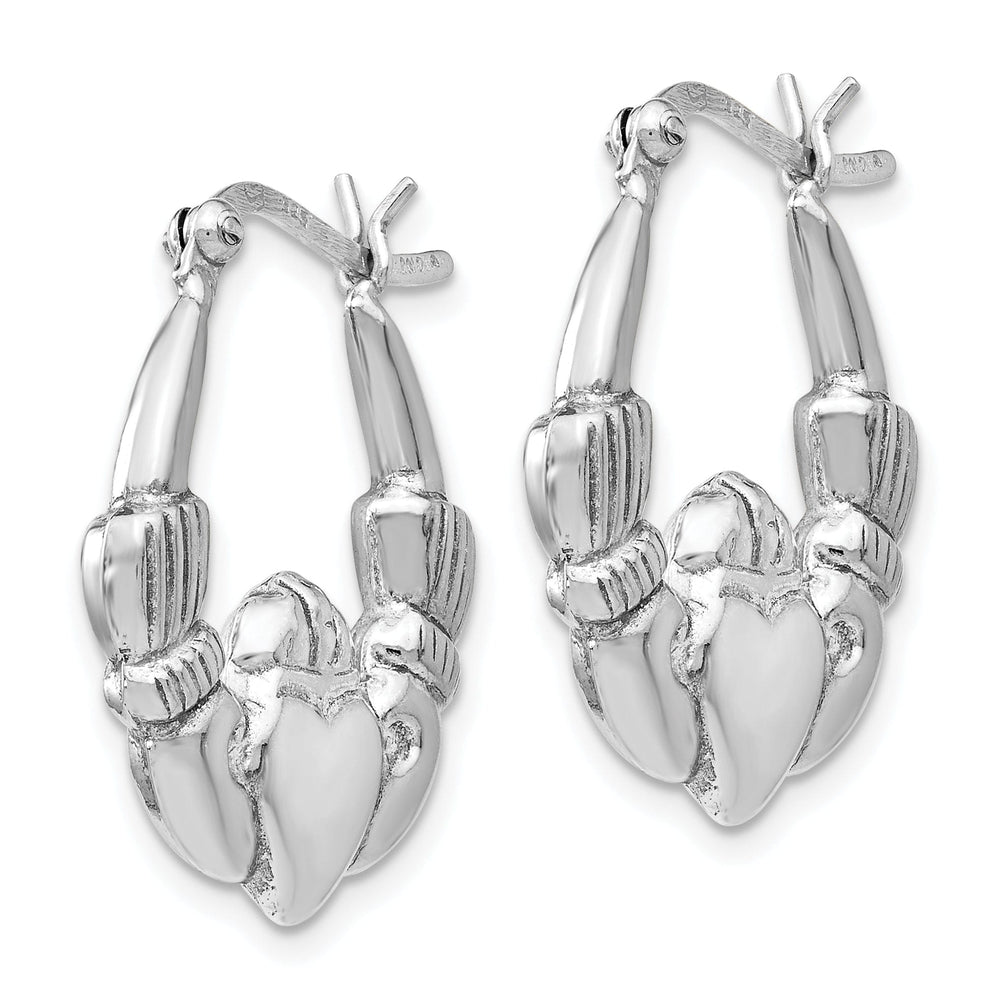 Silver Polished Claddagh Hinged Hoop Earrings