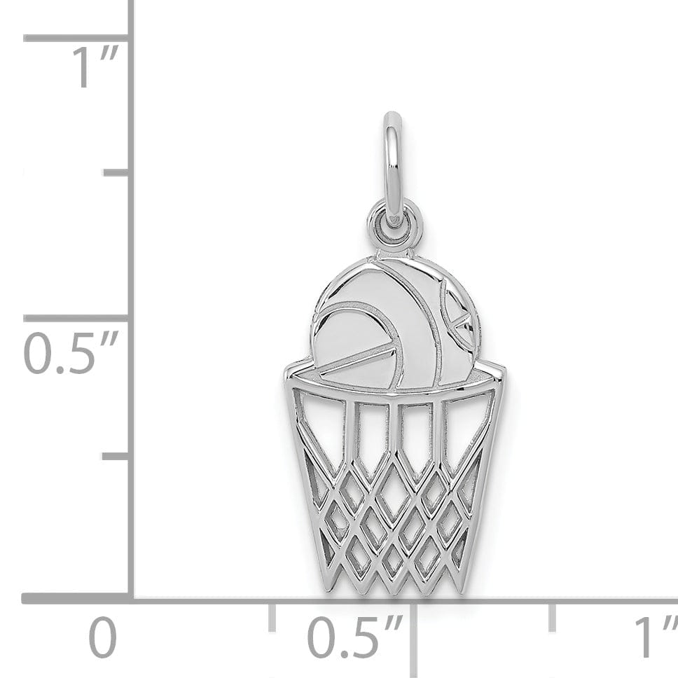 14k White Gold Basketball and Net Charm Pendant