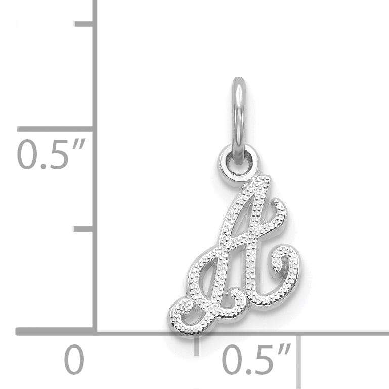 14K White Gold Small Size Casted Script Design Letter A Initial Charm Pendant