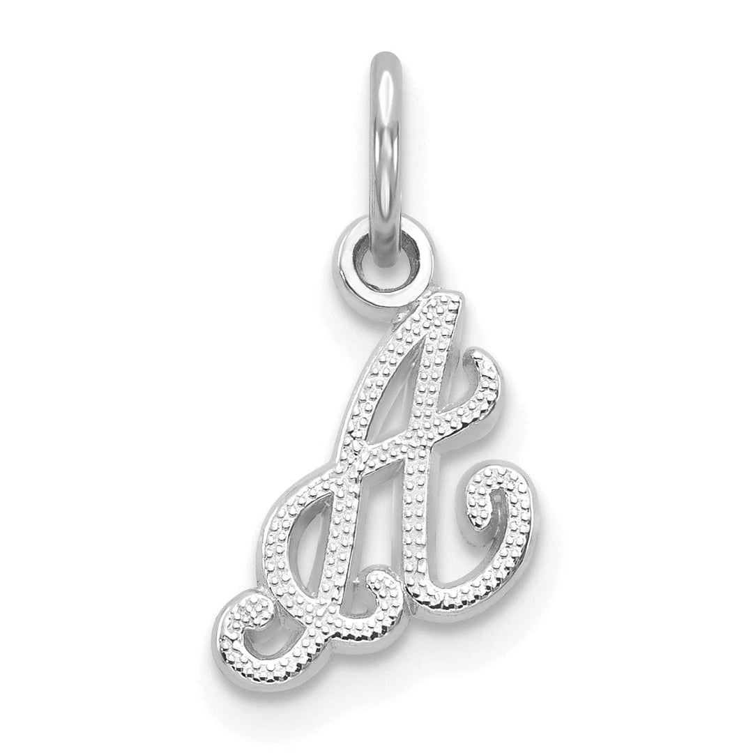 14K White Gold Small Size Casted Script Design Letter A Initial Charm Pendant