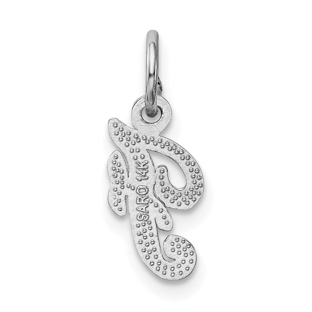 14K White Gold Small Size Casted Script Design Letter F Initial Charm Pendant