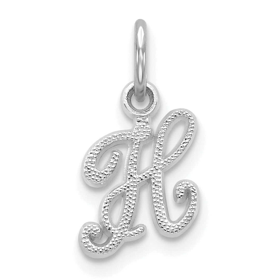 14K White Gold Small Size Casted Script Design Letter H Initial Charm Pendant