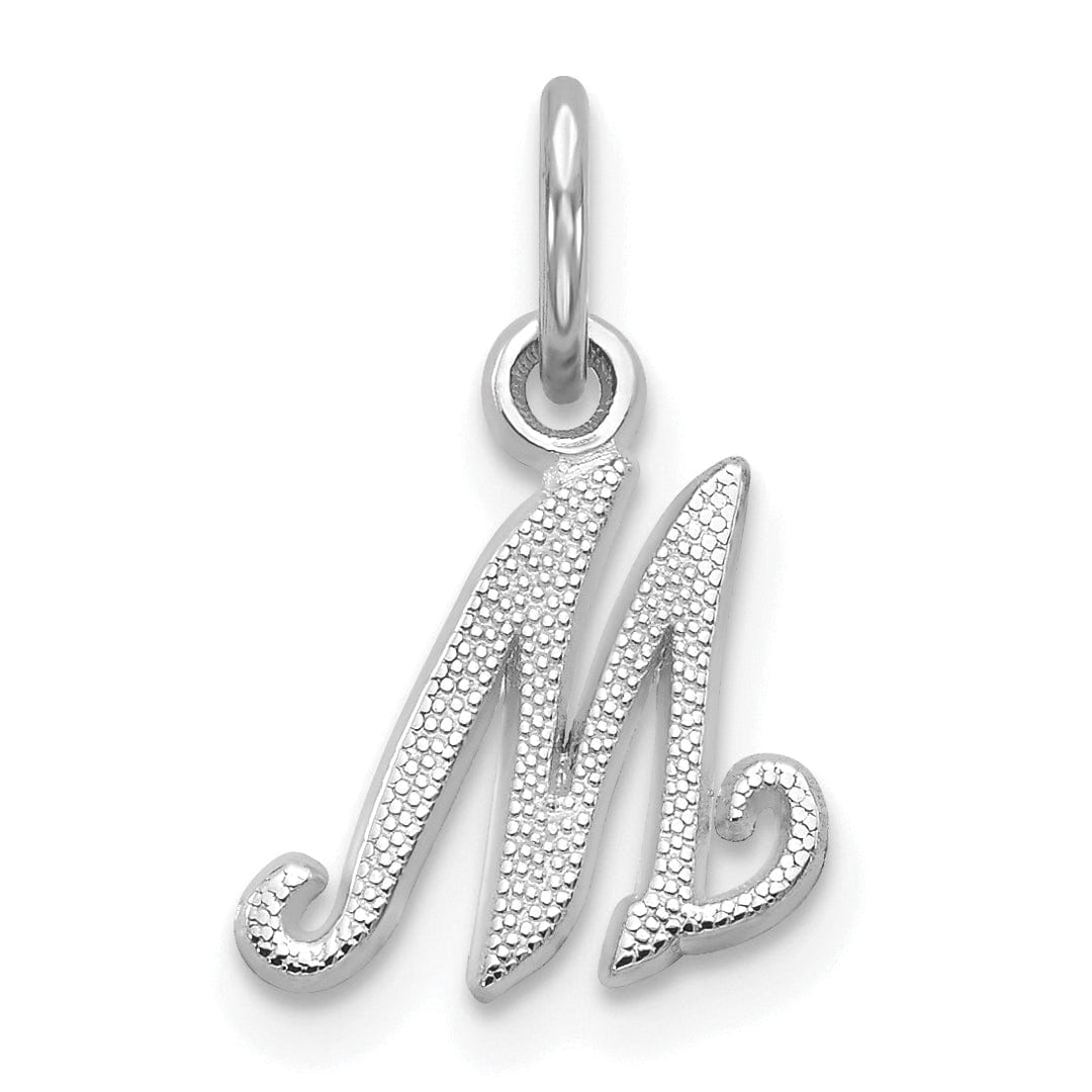 14K White Gold Small Size Casted Script Design Letter M Initial Charm Pendant