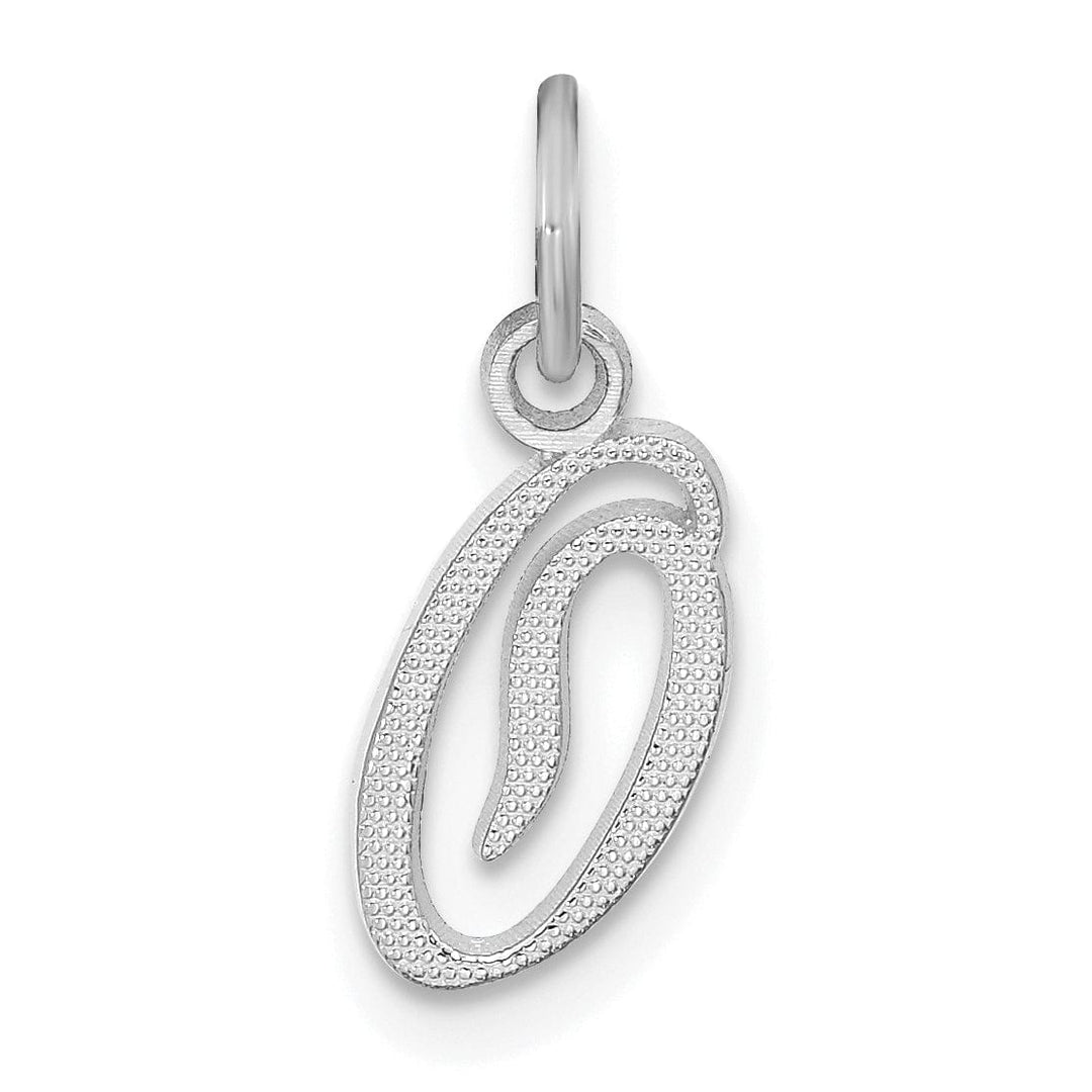 14K White Gold Small Size Casted Script Design Letter O Initial Charm Pendant