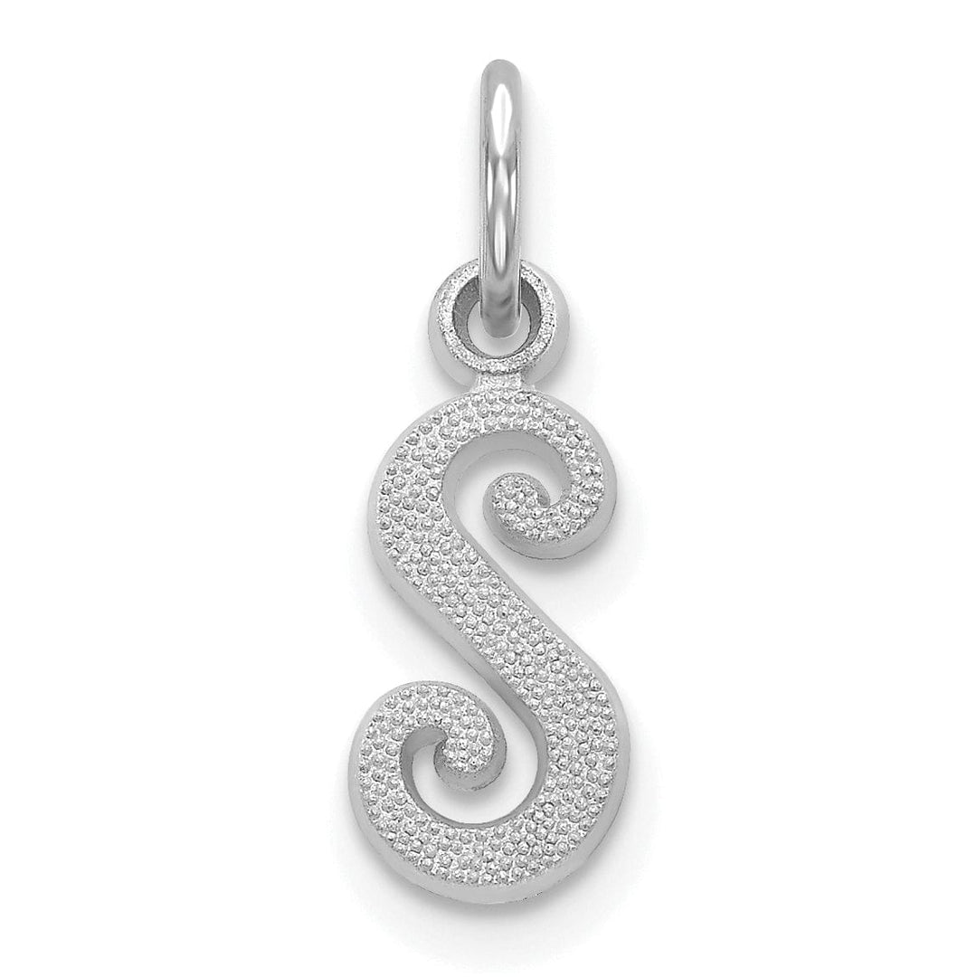 14K White Gold Small Size Casted Script Design Letter S Initial Charm Pendant