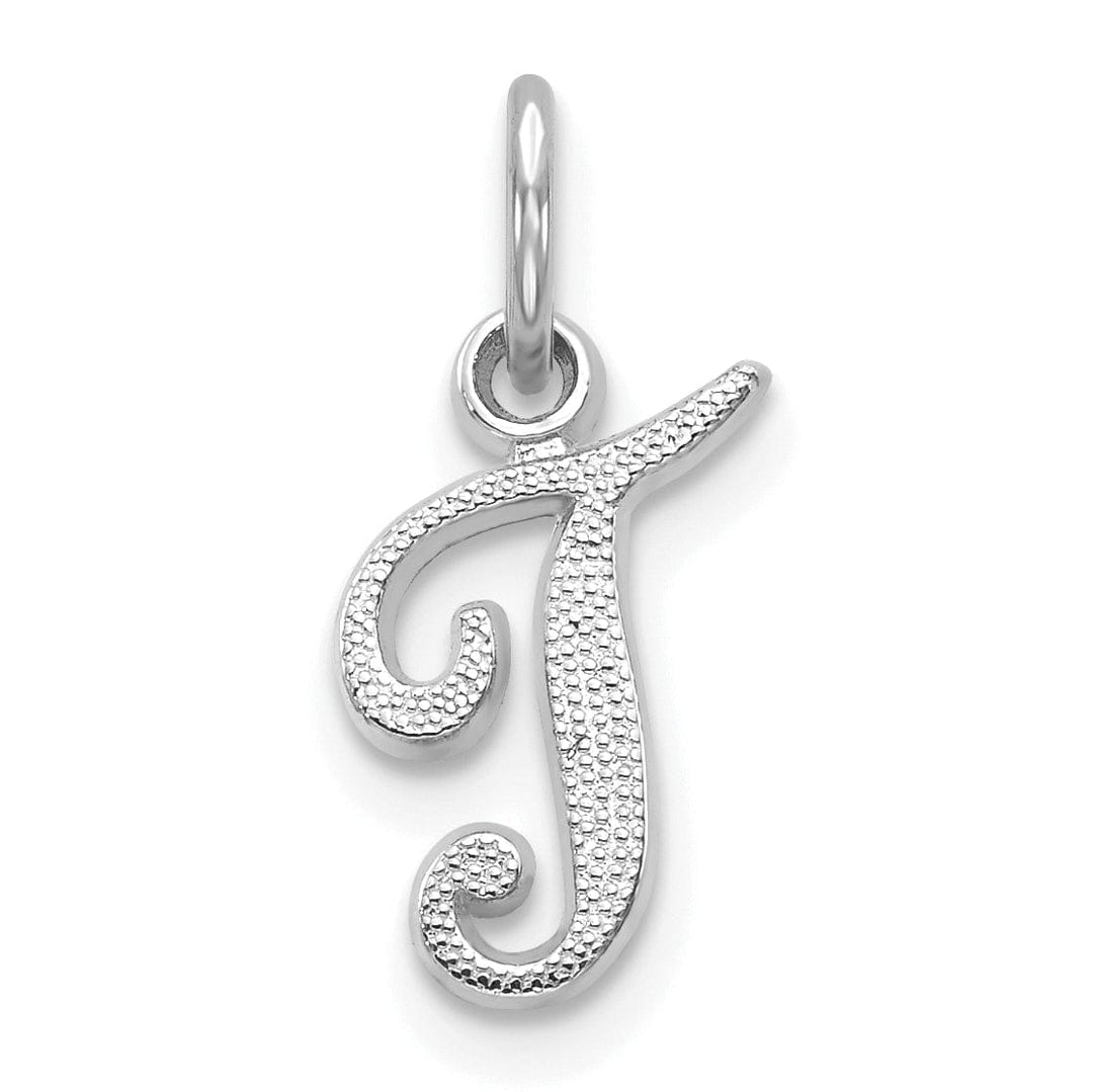 14K White Gold Small Size Casted Script Design Letter T Initial Charm Pendant