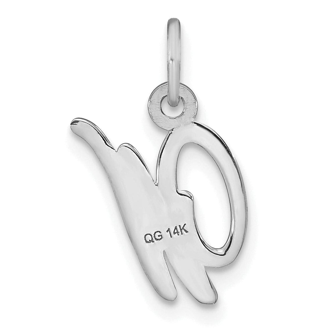 14K White Gold Small Size Casted Script Design Letter W Initial Charm Pendant