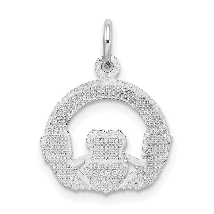 14k White Gold Textured Polished Finish Claddagh Design Charm Pendant