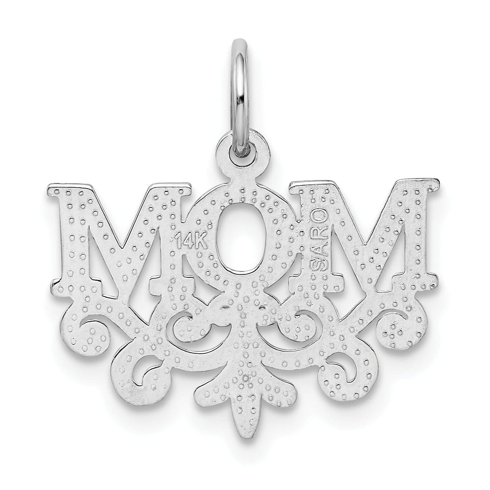 14k White Gold Polished Finish MOM with Swirl Design Charm Pendant