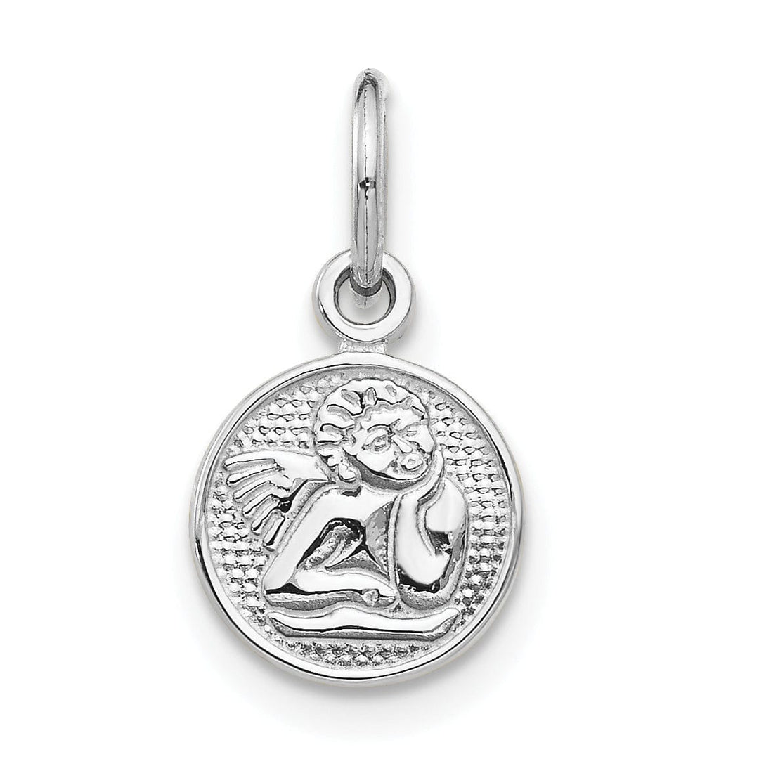 Solid 14k White Gold Small Angel Medal Pendant