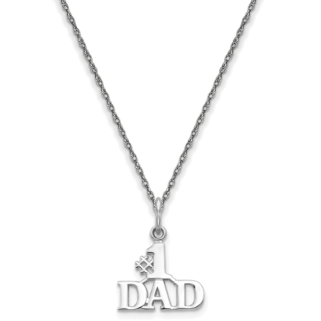 14k White Gold Polished Finish # 1 Dad Charm Pendant with 18-inch Cable Chain Necklace