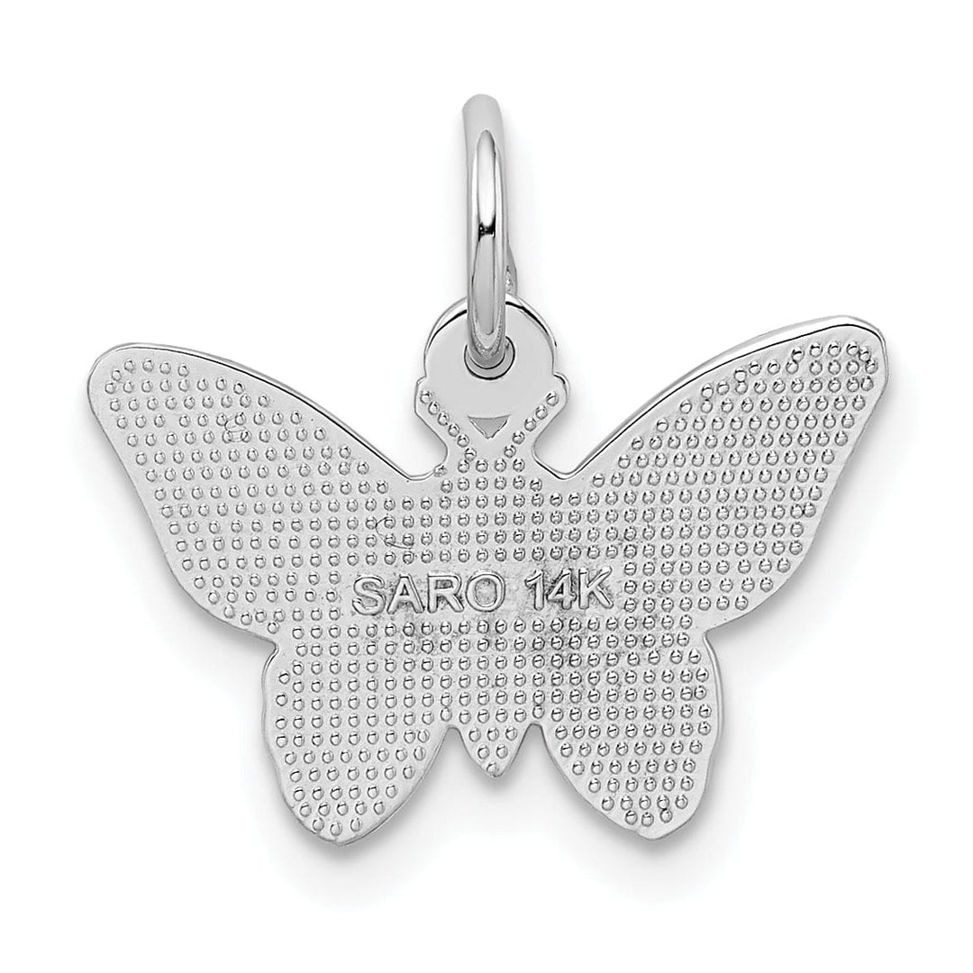 14k White Gold Textured Back Solid Polished Finish Butterfly Charm Pendant