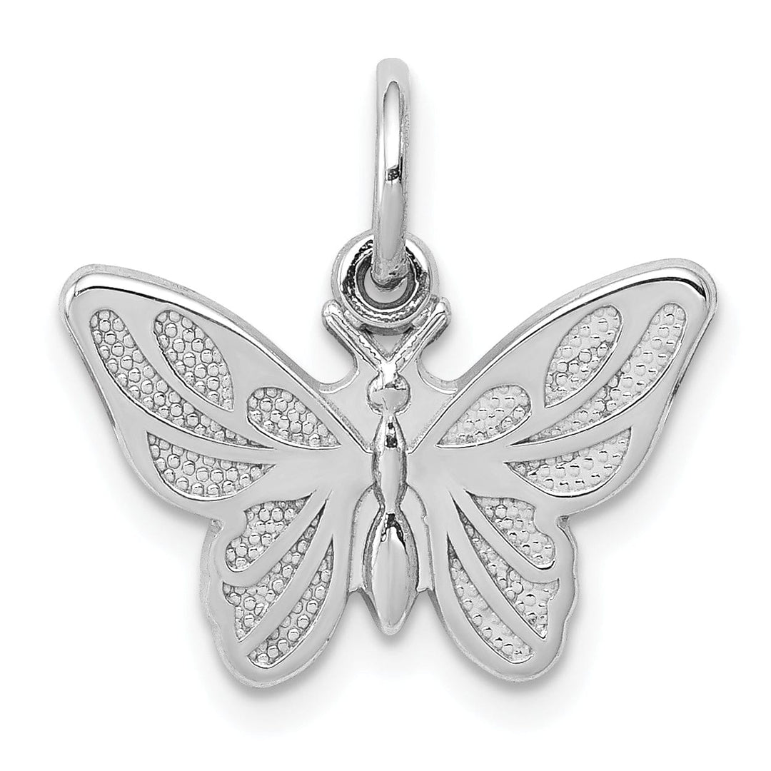 14k White Gold Textured Back Solid Polished Finish Butterfly Charm Pendant