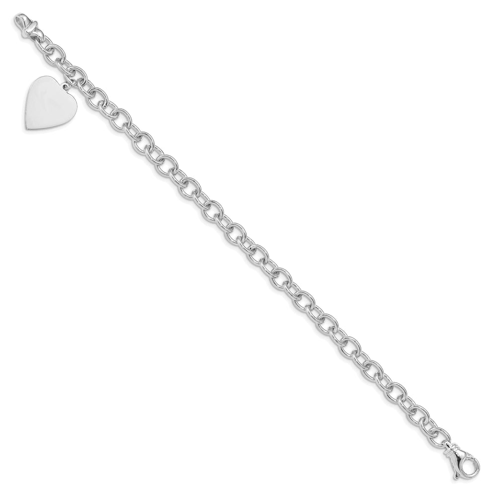 14k white gold heart link charm bracelet 8.5-Inch 17.5-mm width