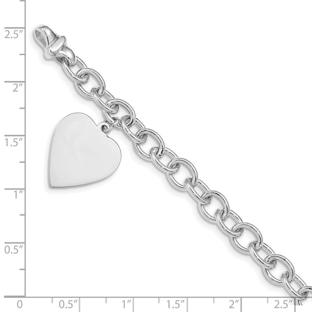 14k white gold heart link charm bracelet 7.5-inch, 17.5-mm width