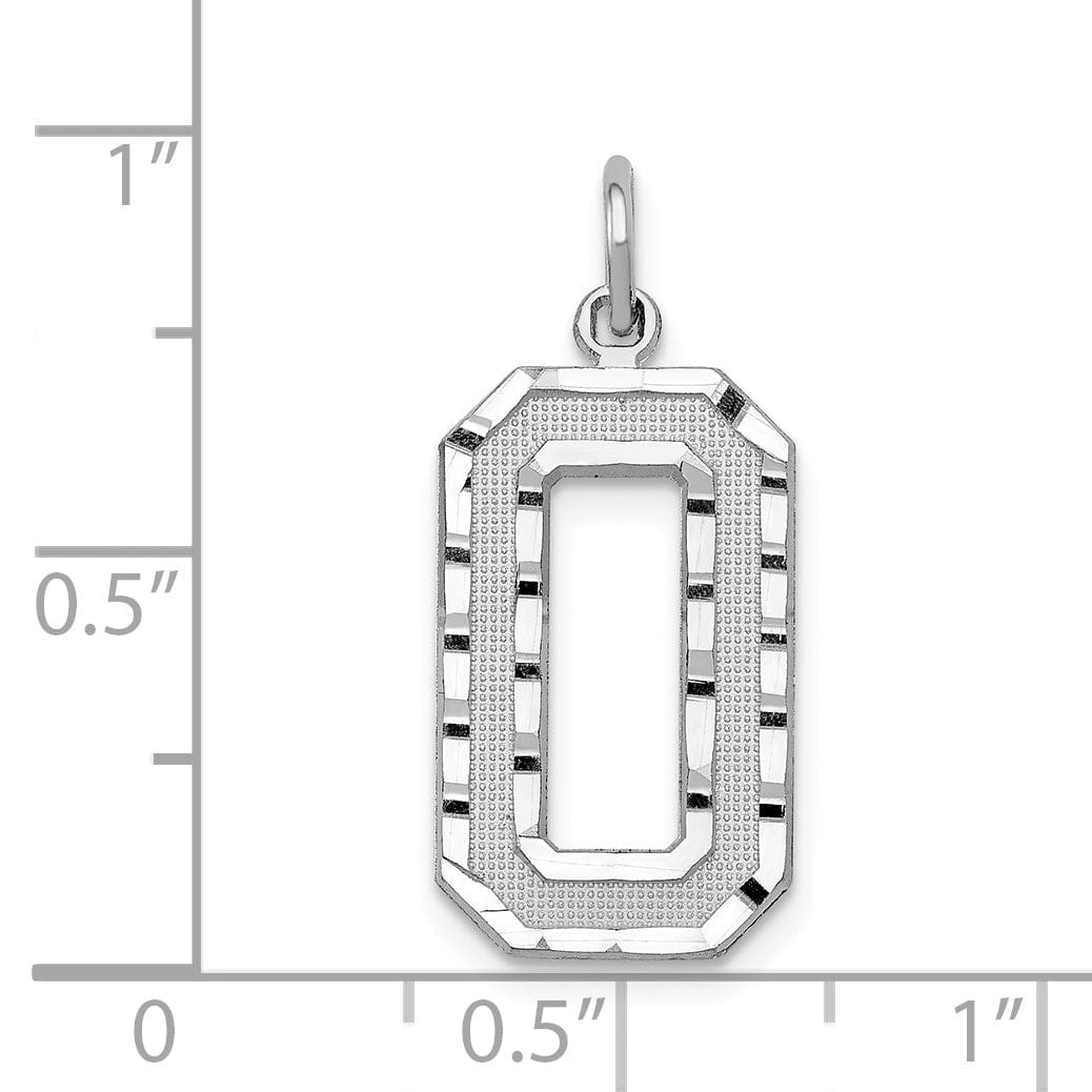 14k White Gold Diamond Cut Finish Large Size Number 0 Charm Pendant