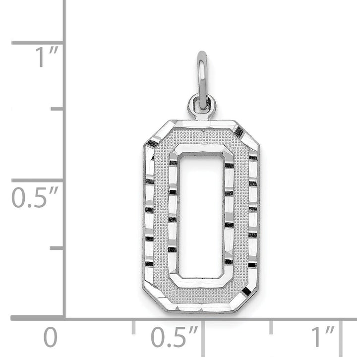14k White Gold Diamond Cut Finish Large Size Number 0 Charm Pendant
