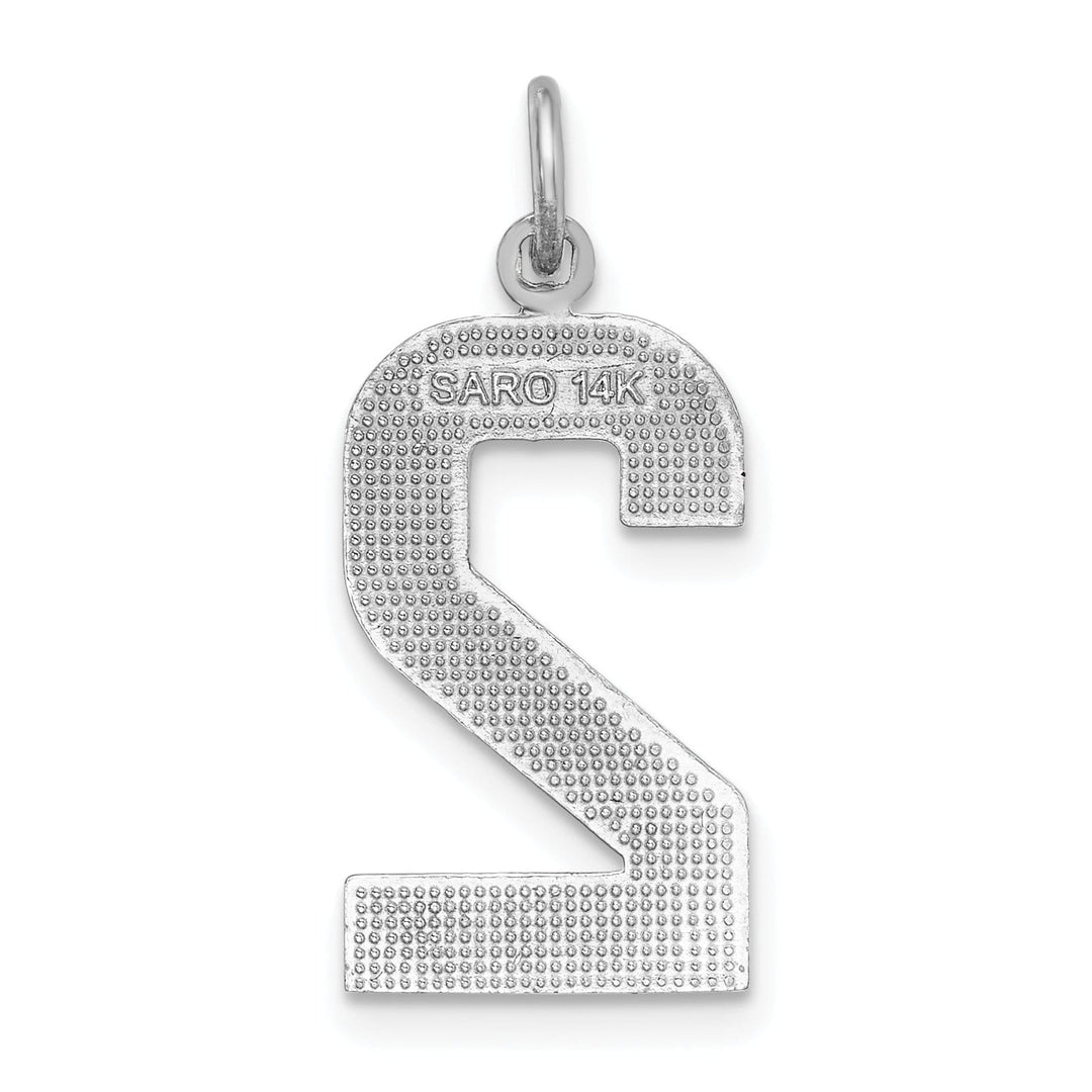 14k White Gold Diamond Cut Finish Large Size Number 2 Charm Pendant