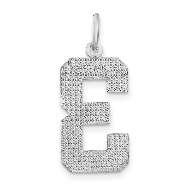 14k White Gold Diamond Cut Finish Large Size Number 3 Charm Pendant