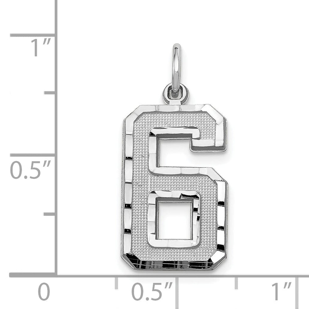 14k White Gold Diamond Cut Finish Large Size Number 6 Charm Pendant