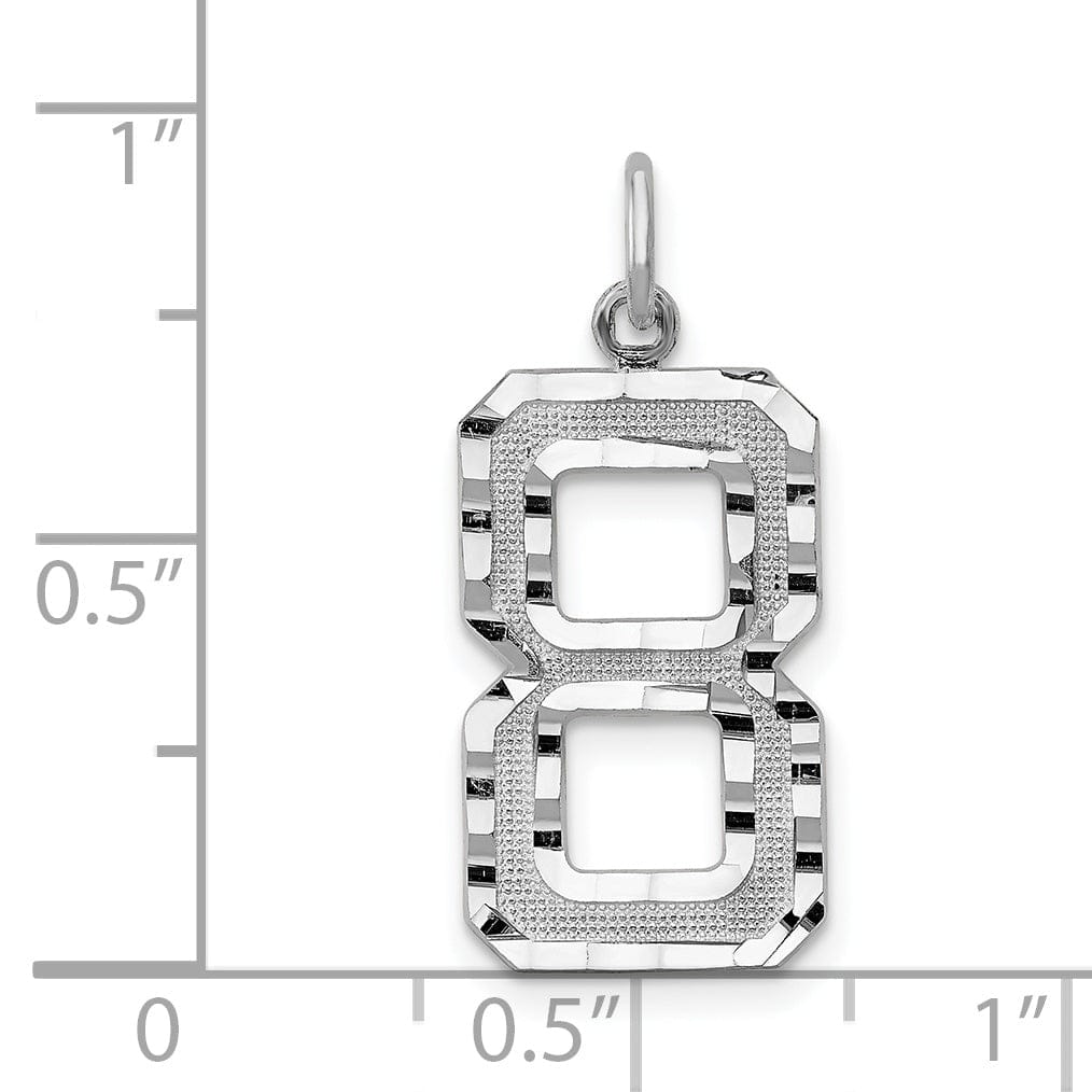 14k White Gold Diamond Cut Finish Large Size Number 8 Charm Pendant