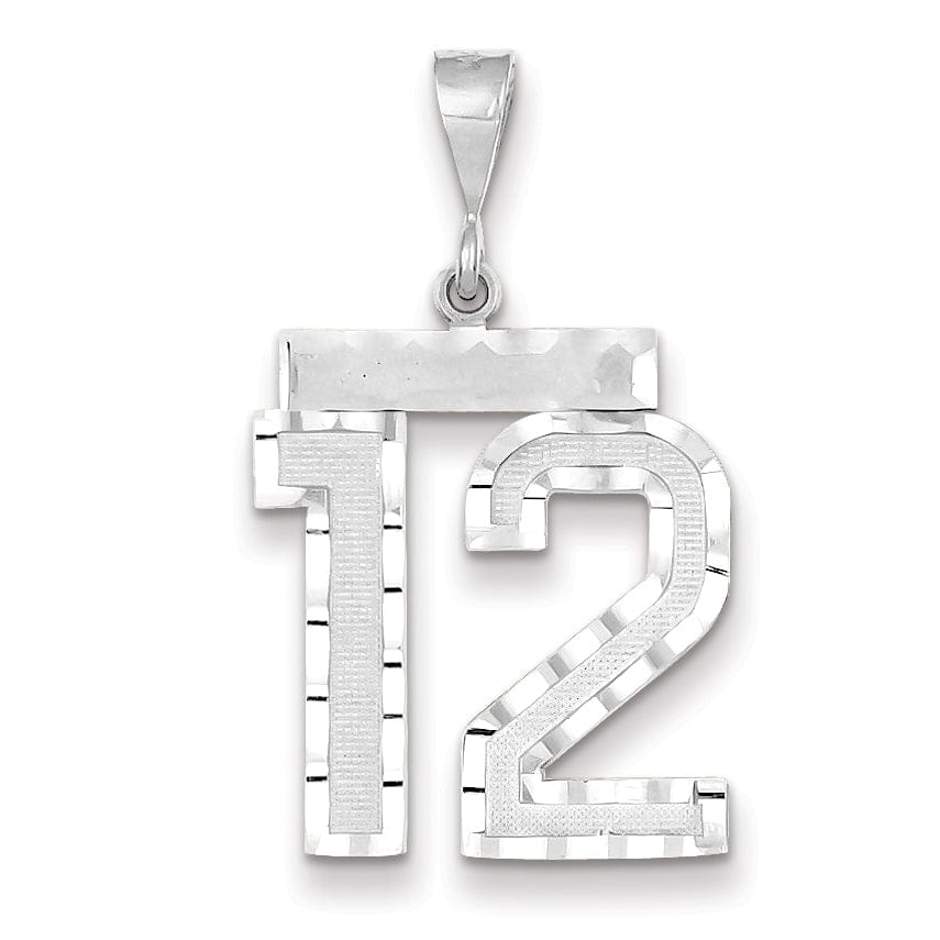 14k White Gold Diamond Cut Finish Large Size Number 12 Charm Pendant